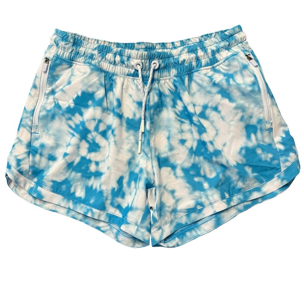 Athleta Girl NEW All Play 3” Short, aqua/white tie dye, pockets, drawstring XXL